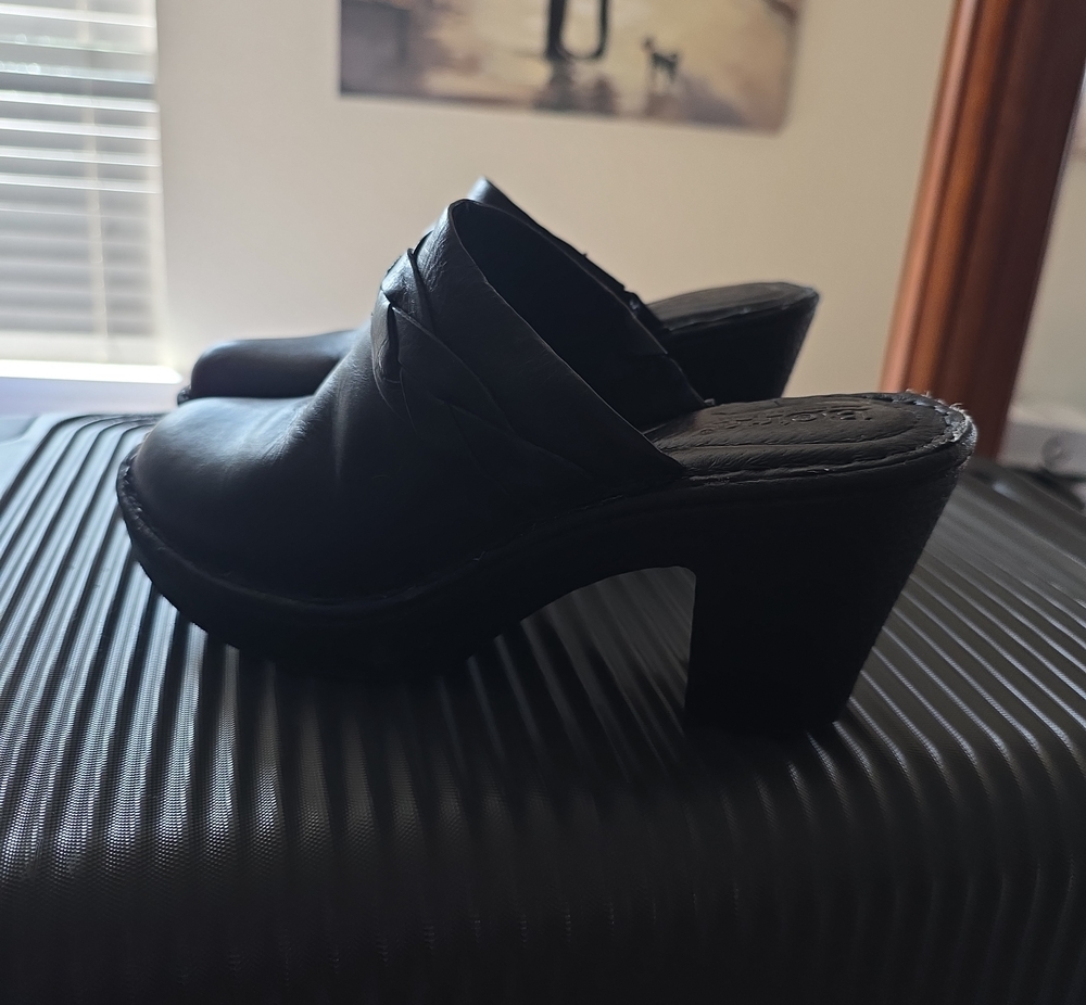 Born Black Leather Braided Slip-On Heel Clog